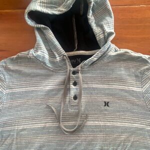 Hurley Men's Striped blue white Gray Hoodie sz M Skater Grunge Y2K